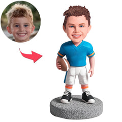 Kind Fußballspieler in blauem Hemd Benutzerdefinierte Bobbleheads