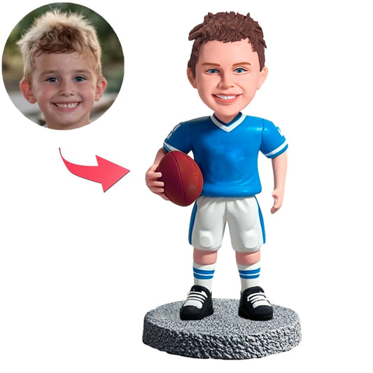 Fußballjunge in blauem Hemd Benutzerdefinierte Bobbleheads