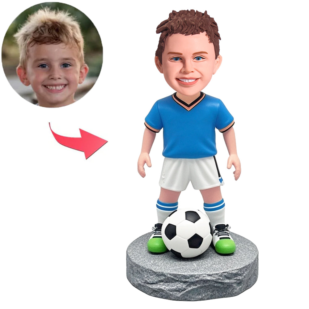Kinder Fußballspieler in blauem Hemd Benutzerdefinierte Bobbleheads