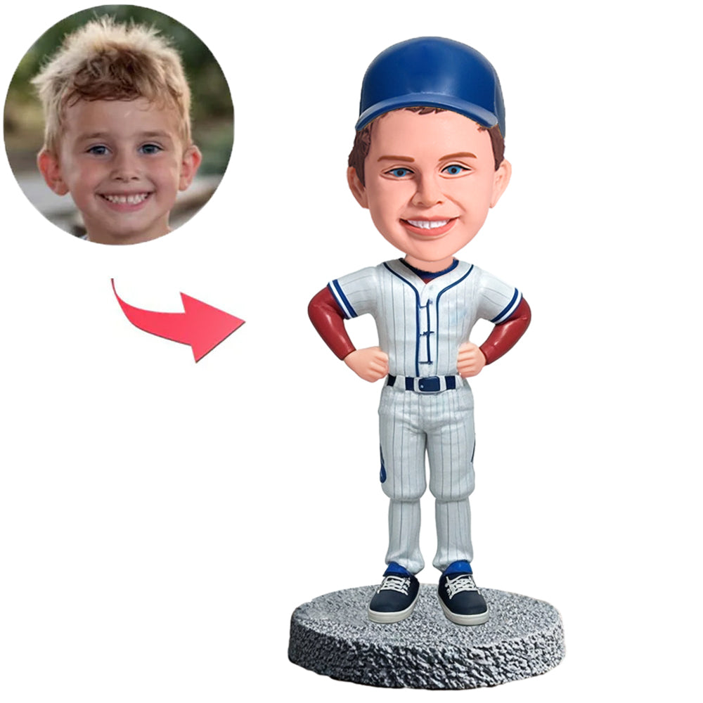 Kleiner Baseballspieler mit blauer Mütze Benutzerdefinierte Bobbleheads