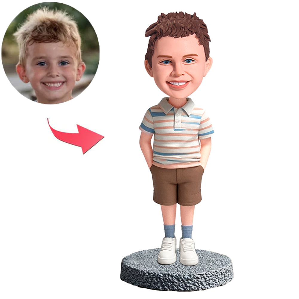 Junge in gestreiftem Hemd Benutzerdefinierte Bobbleheads