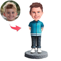 Junge in blauem kurzärmeligen Hemd Benutzerdefinierte Bobbleheads