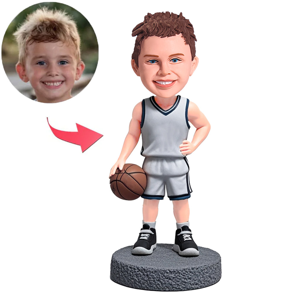 Junge in grauer Basketballuniform Benutzerdefinierte Bobbleheads