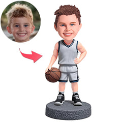 Junge in grauer Basketballuniform Benutzerdefinierte Bobbleheads