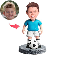 Kind Fußballspieler in blauem Hemd Benutzerdefinierte Bobbleheads