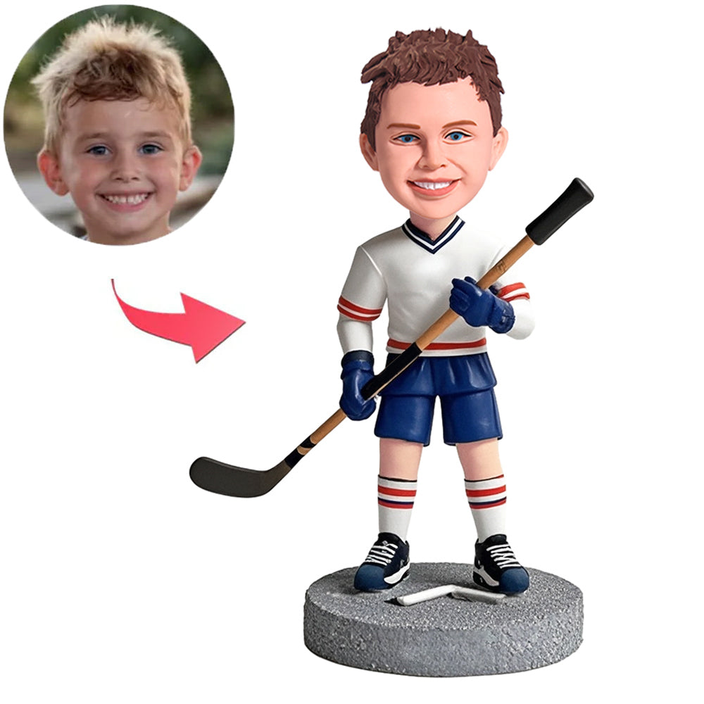 Kleiner Junge mit Hockeyschläger Benutzerdefinierte Bobbleheads