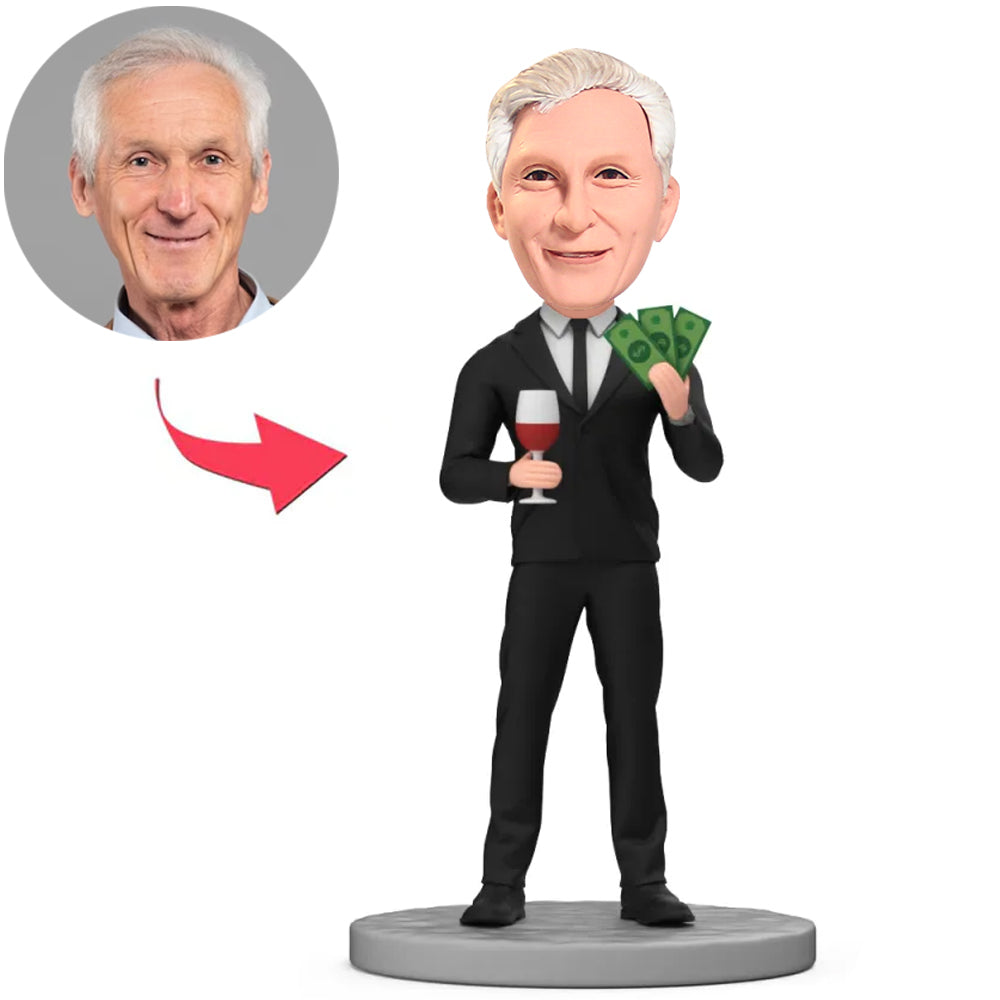Chef mit Dollars und Weinglas Benutzerdefinierte Bobbleheads