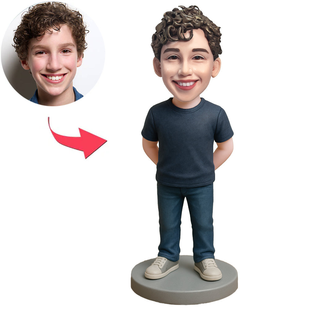 Jungen in dunkelblauem Hemd Benutzerdefinierte Bobbleheads
