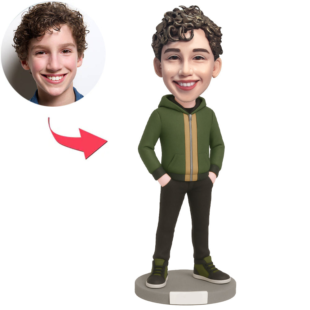 Junge in grüner Jacke Benutzerdefinierte Bobbleheads