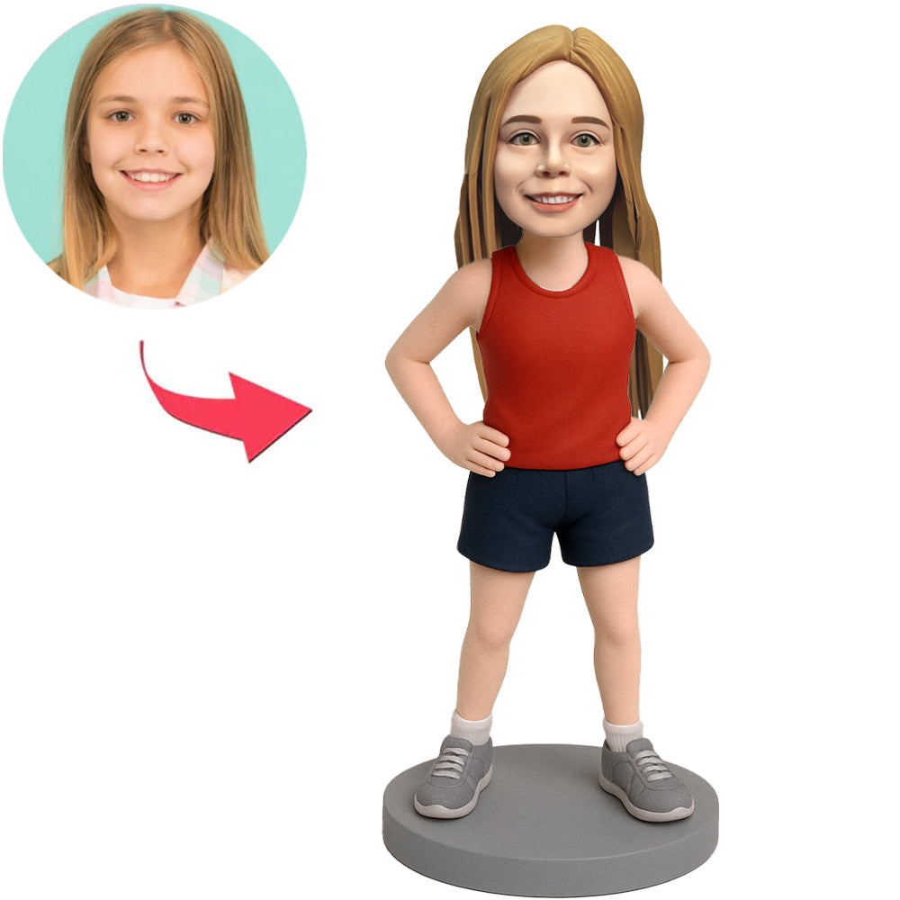 Mädchen in Weste und Shorts Benutzerdefinierte Bobbleheads