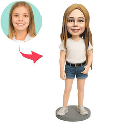 Mädchen in Jeansshorts Benutzerdefinierte Bobbleheads