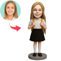 Mädchen in schwarzem Rock mit Schulranzen Benutzerdefinierte Bobbleheads