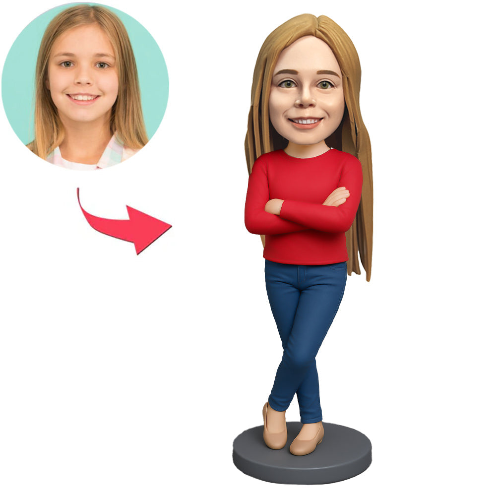 Mädchen in rotem lässigen Hemd Benutzerdefinierte Bobbleheads
