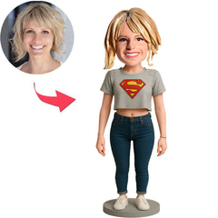 Super Frau in grauem Kurzarmhemd Benutzerdefinierte Bobbleheads