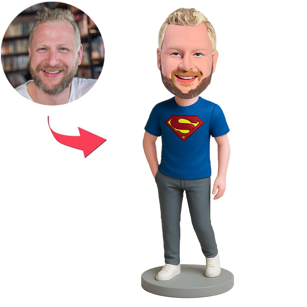 Superheld in blauem Kurzarmhemd Benutzerdefinierte Bobbleheads