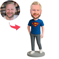 Superheld in blauem Kurzarmhemd Benutzerdefinierte Bobbleheads