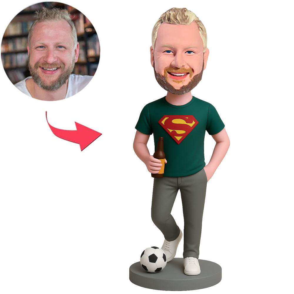 Übermensch trinkt Bier und spielt Fußball Benutzerdefinierte Bobbleheads