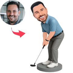 Männlicher Golfspieler in blauem Hemd Benutzerdefinierte Bobbleheads