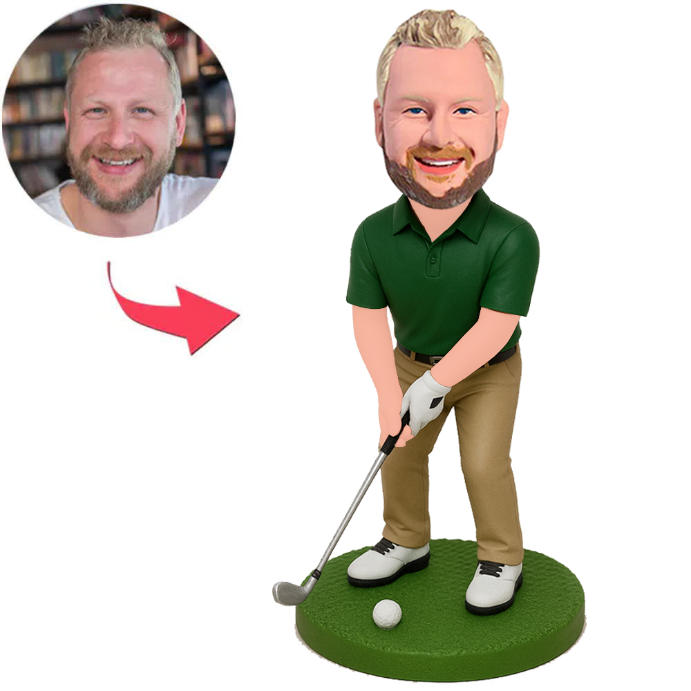 Golfspieler in grünem Kurzarmhemd Benutzerdefinierte Bobbleheads
