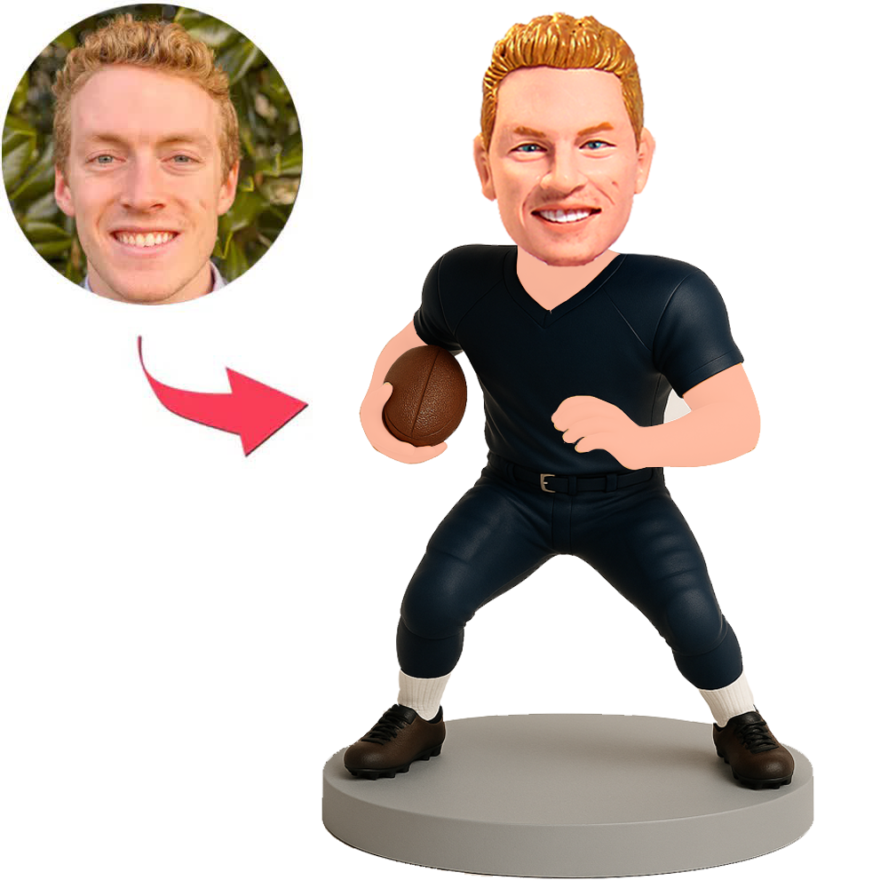 Rugbyspieler in schwarzem Trikot Benutzerdefinierte Bobbleheads