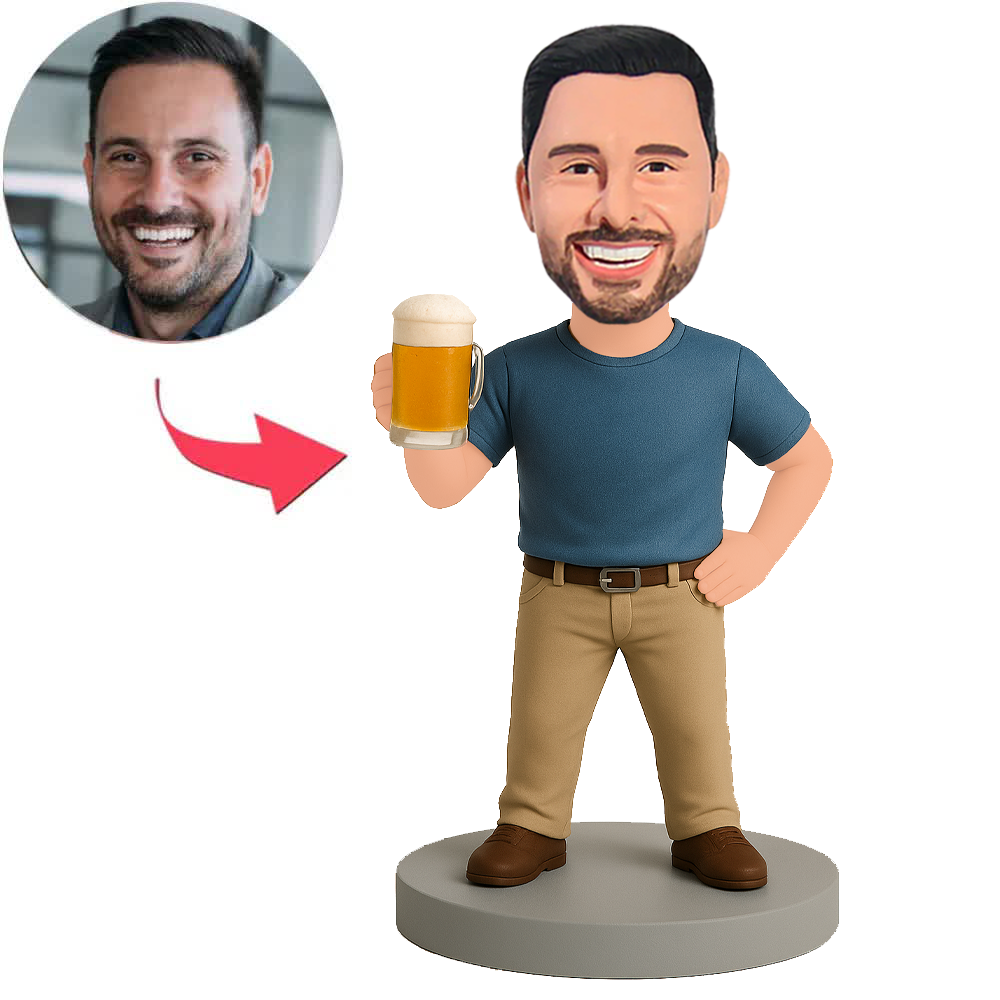 Mann in Khaki Hose mit Bierkrug Benutzerdefinierte Bobbleheads