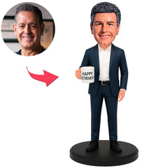 Fröhlicher Ruhestand Geschäftsmann mit Tasse Benutzerdefinierte Bobbleheads