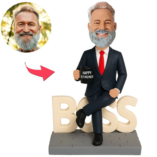 Fröhlicher Ruhestand Chef sitzend auf BOSS Benutzerdefinierte Bobbleheads