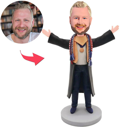 Maturajunge Mit Medals Kundenspezifische Bobbleheads fügen Text hinzu