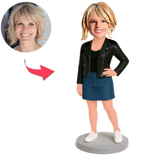 Frau in blauem Rock Benutzerdefinierte Bobbleheads