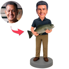 Mann in dunkelblauem Hemd mit Fisch Benutzerdefinierte Bobbleheads