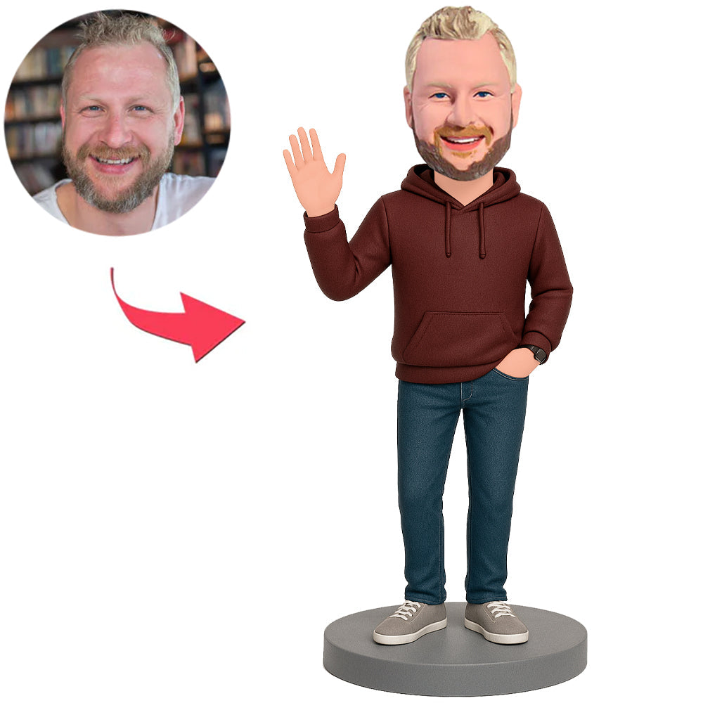 Mann in purpurroter Kapuzenjacke Benutzerdefinierte Bobbleheads