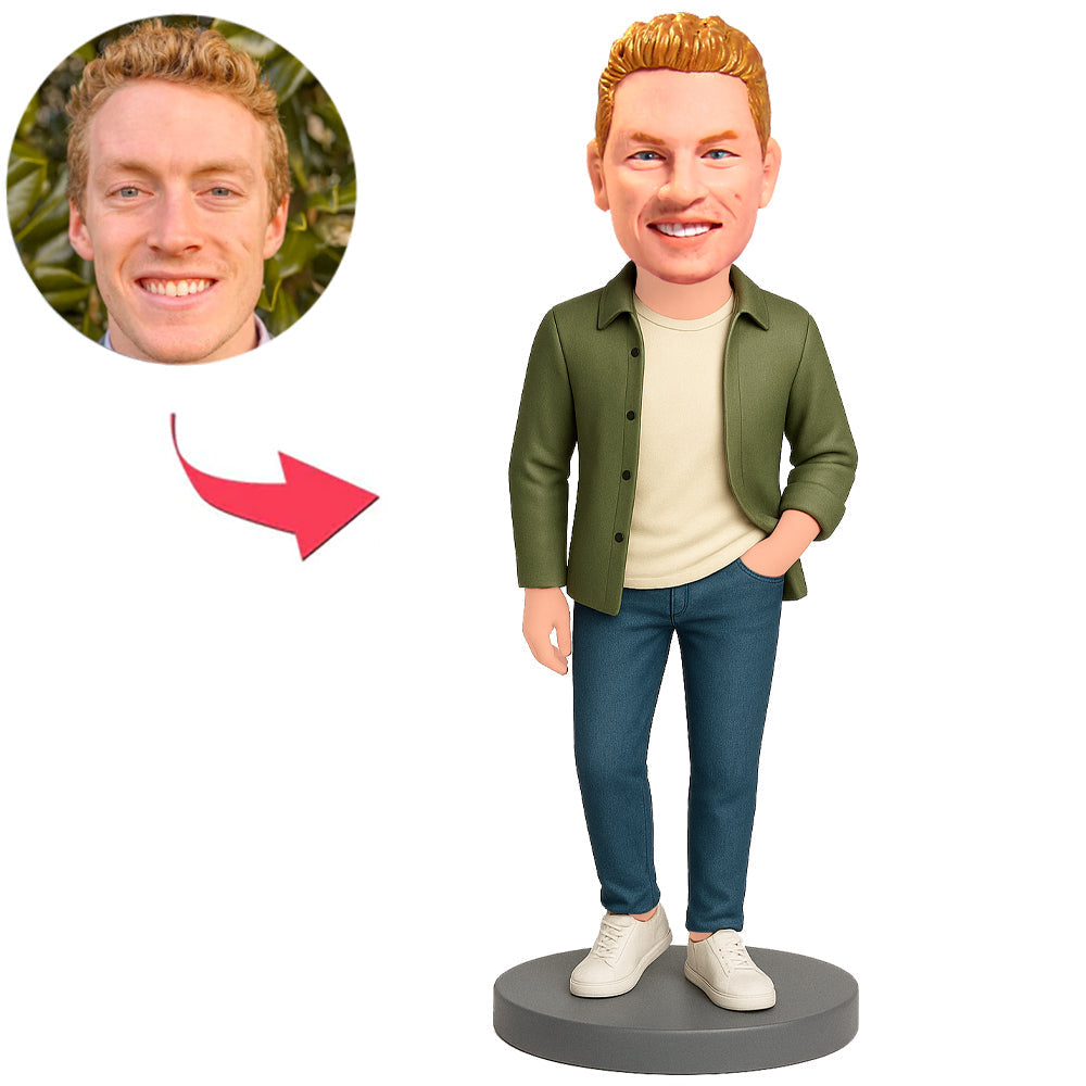 Mann in grüner lässiger Jacke Benutzerdefinierte Bobbleheads