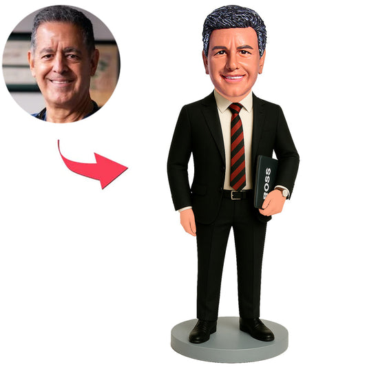 Chef in schwarzem Anzug mit Ordner Benutzerdefinierte Bobbleheads