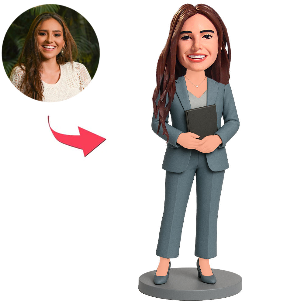 Geschäftsfrau in blaugrauem Anzug Benutzerdefinierte Bobbleheads