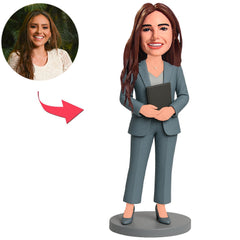 Geschäftsfrau in blaugrauem Anzug Benutzerdefinierte Bobbleheads