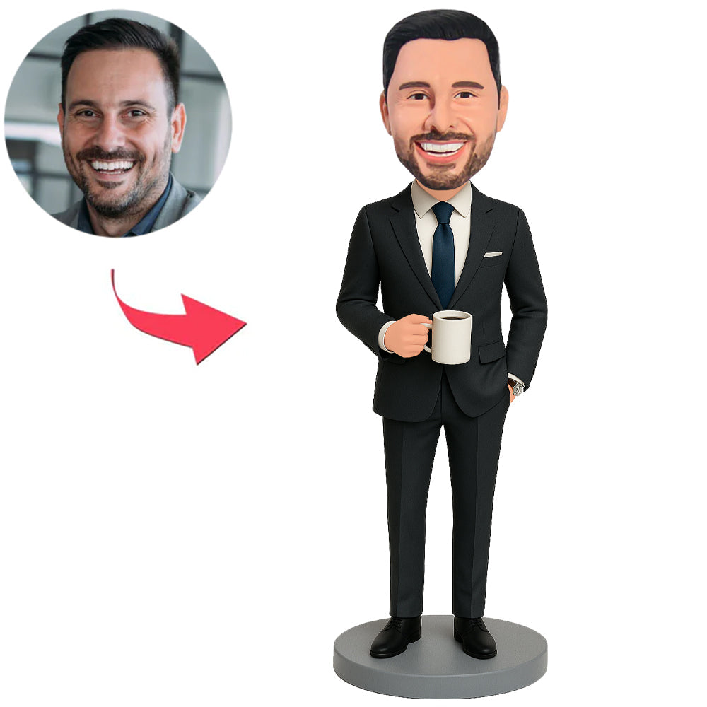 Geschäftsmann mit Kaffeetasse Benutzerdefinierte Bobbleheads