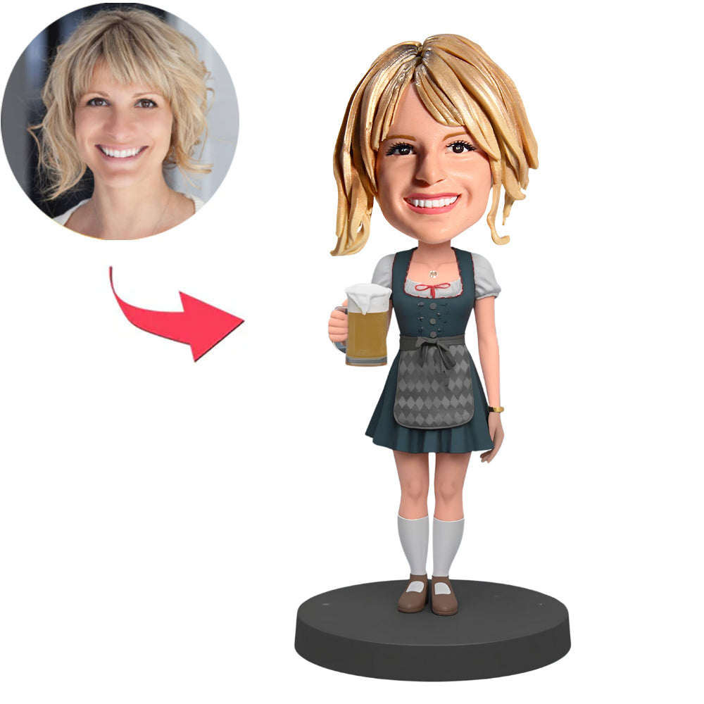 Frau im blaugrauen bayerischen Rock Kundenspezifische Bobbleheads