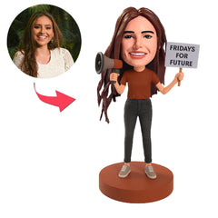 Fridays for Future Klimawissenschaftlerin mit Megafon Kundenspezifische Bobbleheads