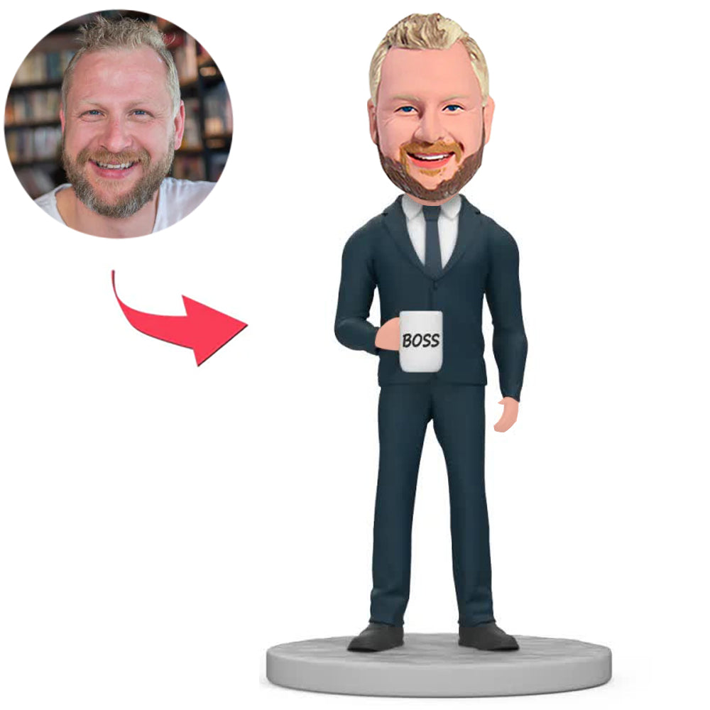 Chef in graublauem Anzug Benutzerdefinierte Bobbleheads