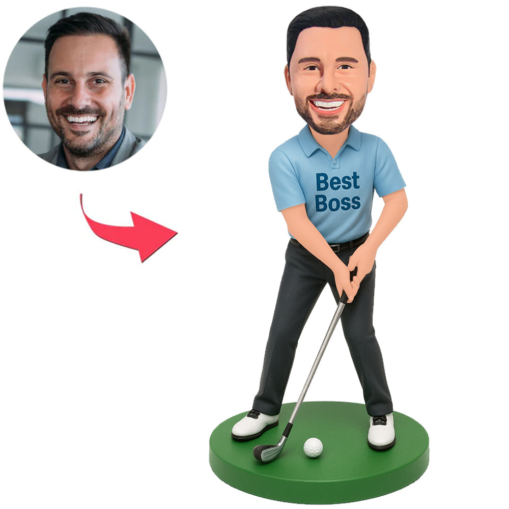 Bester Chef Golfer in blauem Hemd Benutzerdefinierte Bobbleheads