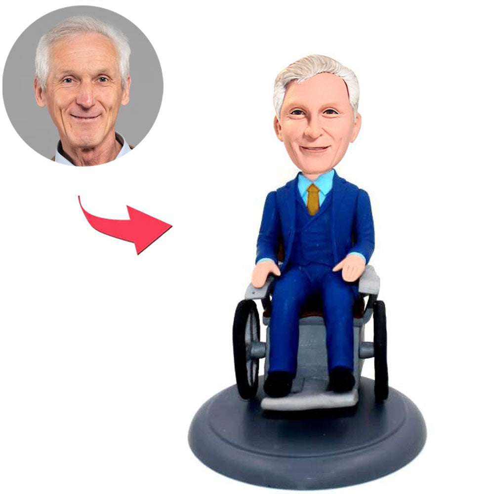 Geschäftsmann im Rollstuhl Kundenspezifische Bobbleheads addieren Text