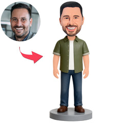 Mann in grüner Jacke und blauer Hose Benutzerdefinierte Bobbleheads