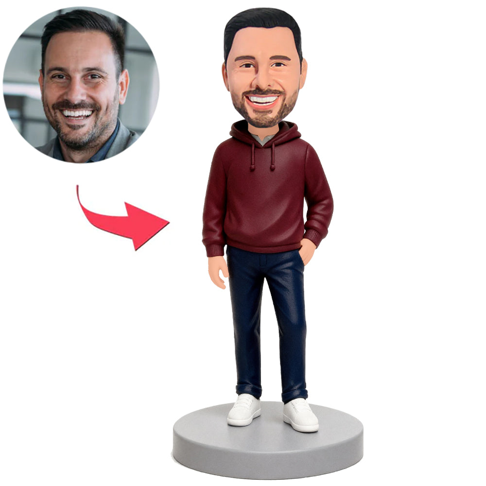 Mann mit rotem Kapuzenpulli und blauer Hose Benutzerdefinierte Bobbleheads