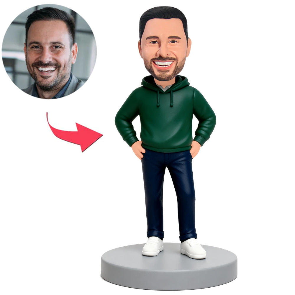 Lässiger Mann mit grünem Hoodie Benutzerdefinierte Bobbleheads
