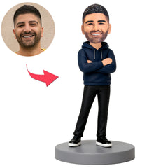 Mann in blauem Hoodie und schwarzer Hose Benutzerdefinierte Bobbleheads
