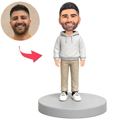 Mann mit hellgrauem Hoodie Benutzerdefinierte Bobbleheads
