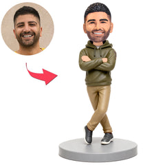 Mann mit olivgrünem Hoodie Benutzerdefinierte Bobbleheads