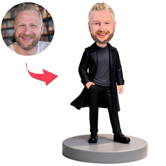 Modischer Mann im schwarzen Trenchcoat Benutzerdefinierte Bobbleheads
