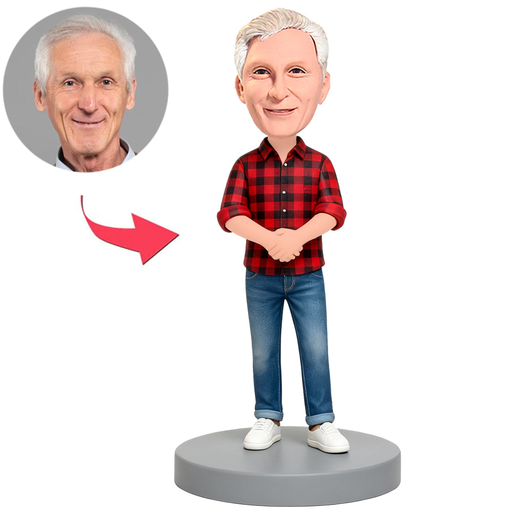Alter Mann im roten karierten Hemd Benutzerdefinierte Bobbleheads