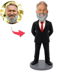 Geschäftsmann im schwarzen Anzug mit den Händen hinter dem Rücken Benutzerdefinierte Bobbleheads